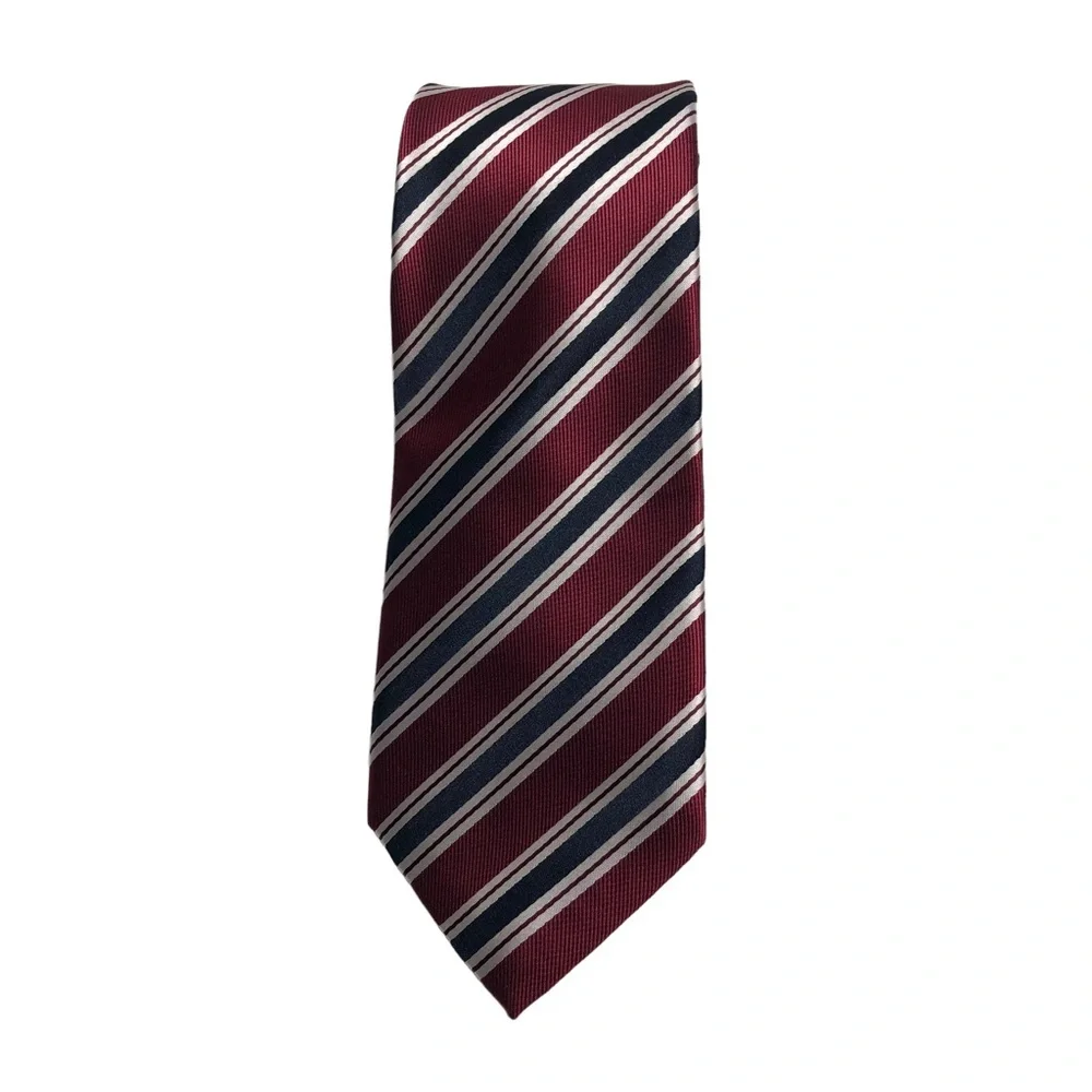R. Junior Boy’s Maroon Navy and White Striped Microfiber Tie Size 8-10